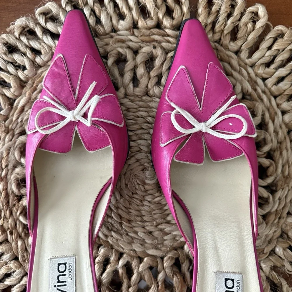 Davina London Hot Pink Leather Sling back Kitten Heel Mules Womens 10 EU 41 - Picture 8 of 16